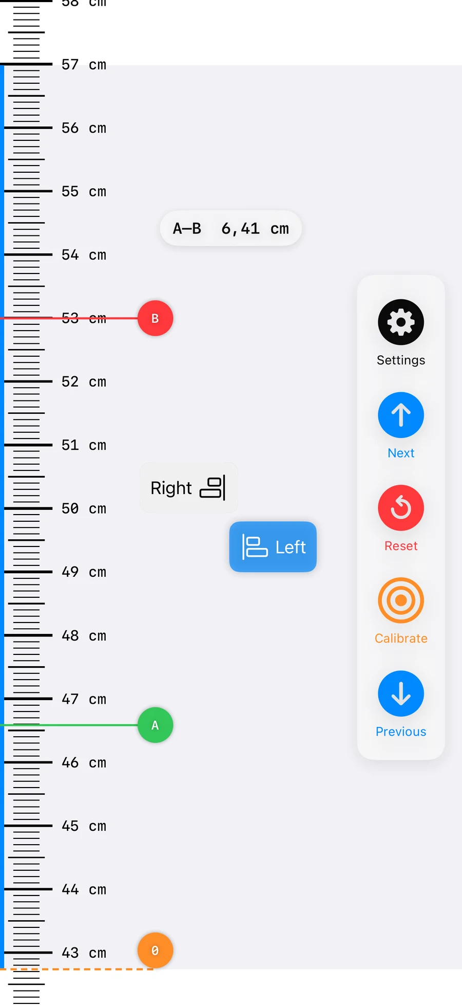 Infinite Ruler continuing a measurement beyond one phone screen