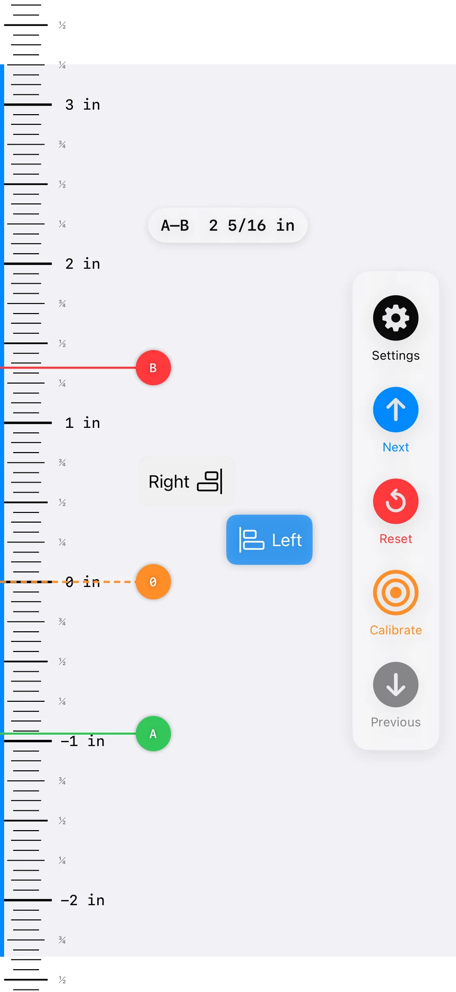 Infinite Ruler with a movable zero point and A–B measurement markers