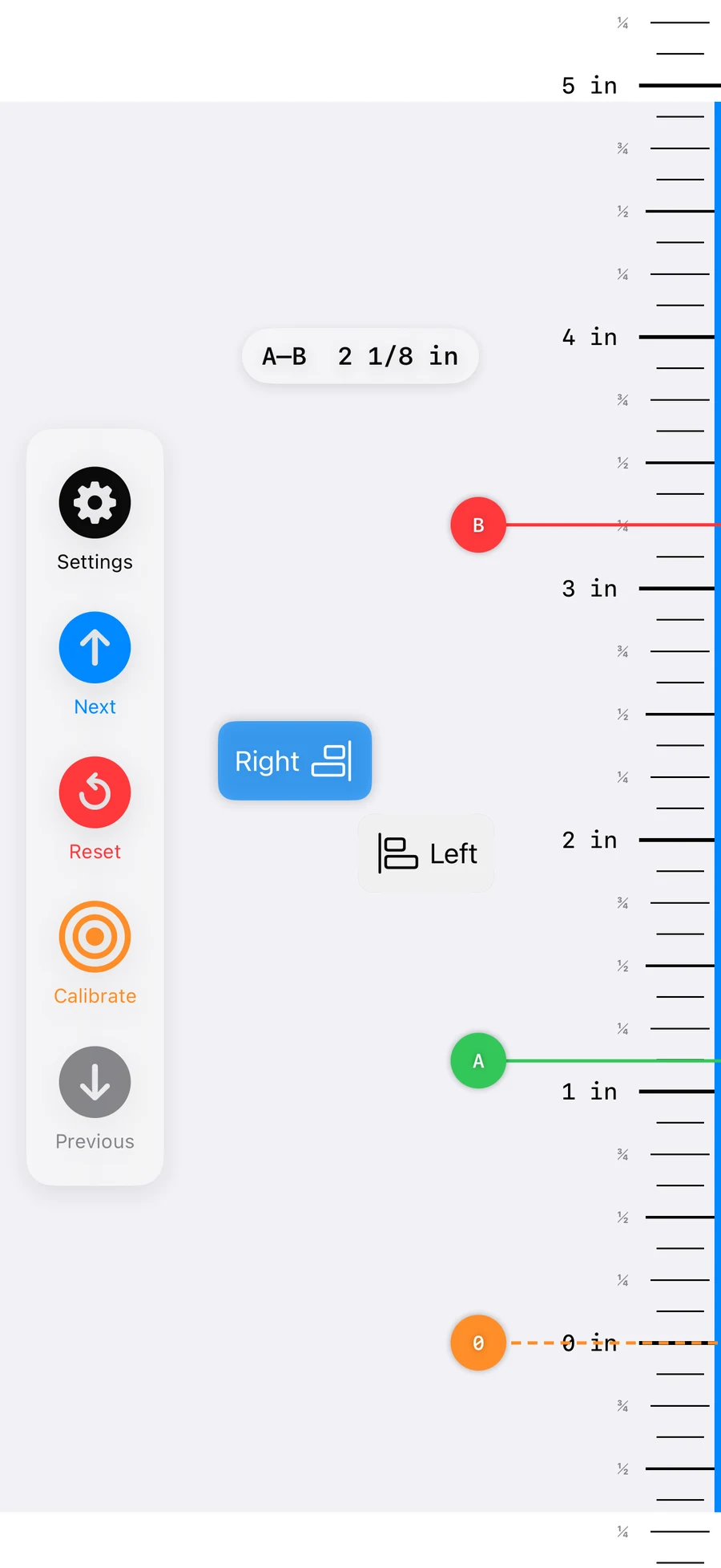 Infinite Ruler using the right edge of the iPhone for measurement